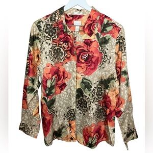 NEW Chico’s No Iron Cotton Effortless Floral Leopard Makena Long Sleeve Shirt 3